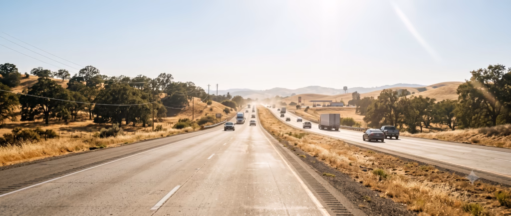 Sacramento road under high summer sun